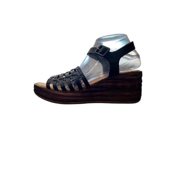 Korks Women's Size 8 Black Wedge Sandal Marley Woven Straps Adjustable Buckle - Picture 10 of 10